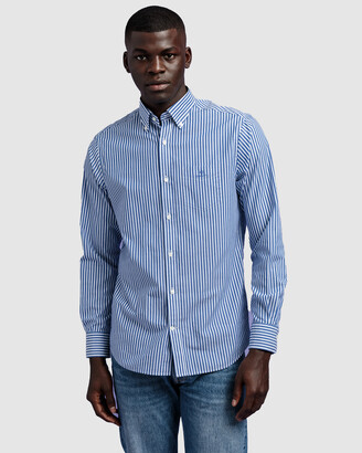 Gant Men's Blue Long Sleeve Shirts - Broadcloth Stripe Button Down