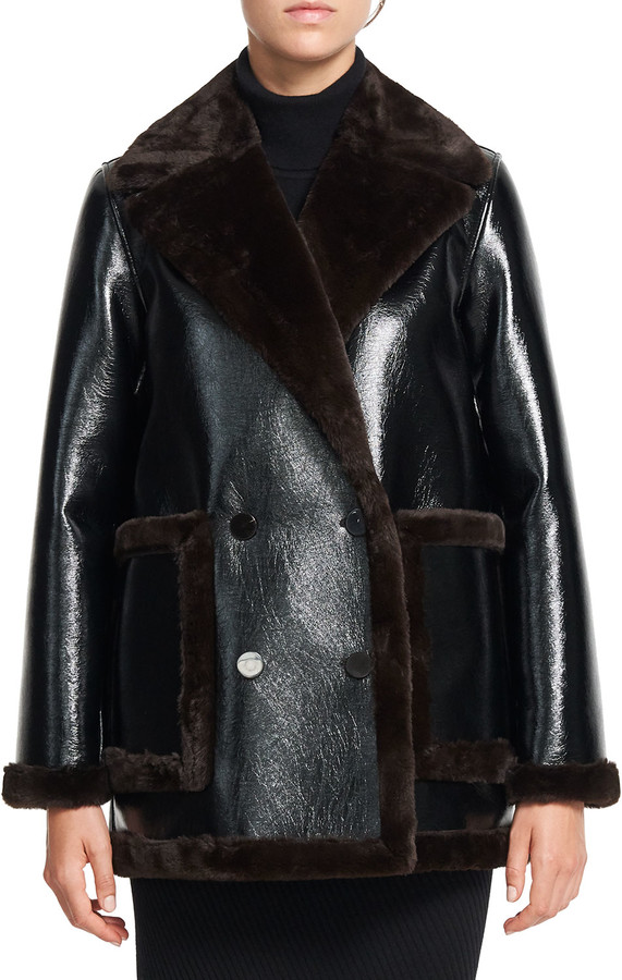theory patent shearling jacket