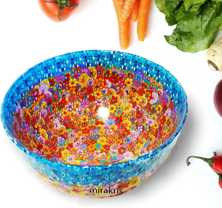 Etsy Handmade Glass Serving Bowl Extra Large With Colorful Floral Design