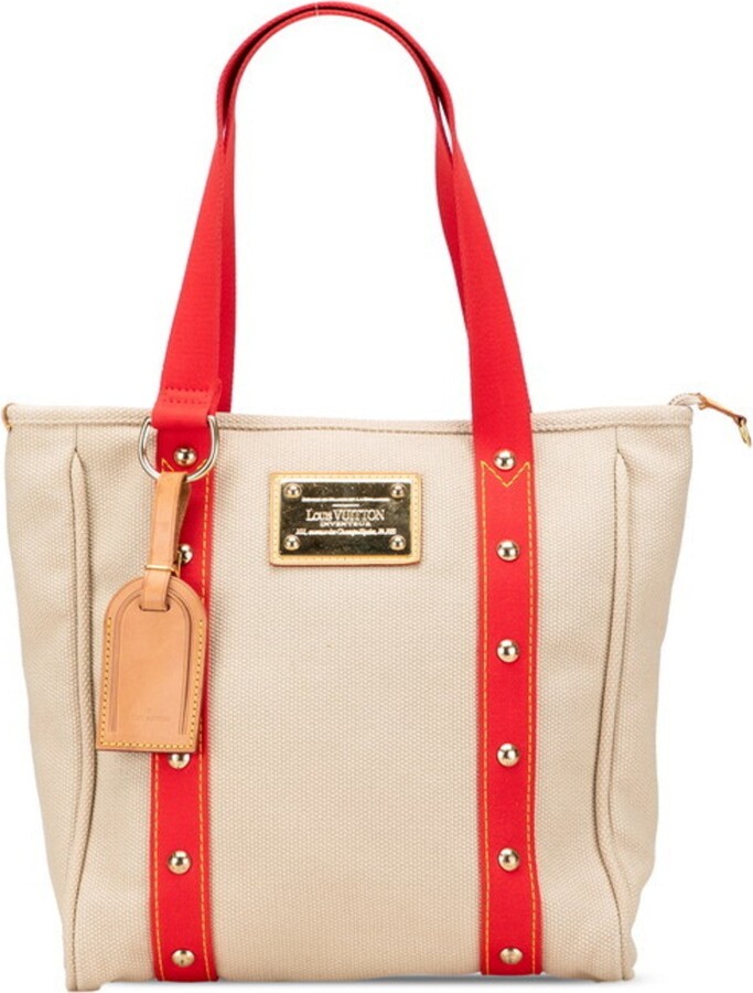 Louis Vuitton Antigua Beige Red Color Canvas Leather Shoulder Bag Tote Bag (Pre-Owned)
