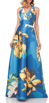 Thumbnail for your product : Kay Unger New York Carolina Floral Printed Mikado Halter Gown