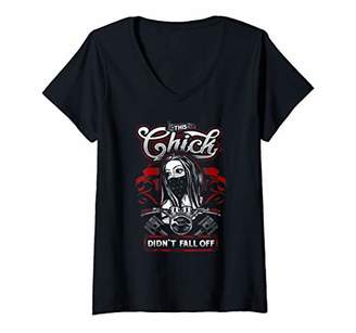 Womens This Chick Didn't Fall Off Biker Bitch Gift Chick Outlaw V-Neck T-Shirt