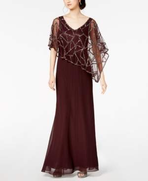 J Kara Sequin-Embellished Cape Gown