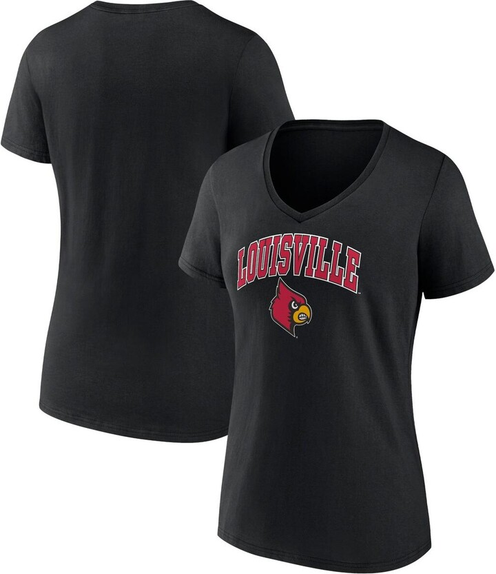 Women's Fanatics Branded Black Louisville Cardinals Basic Arch Long Sleeve V-Neck T-Shirt Size: Medium