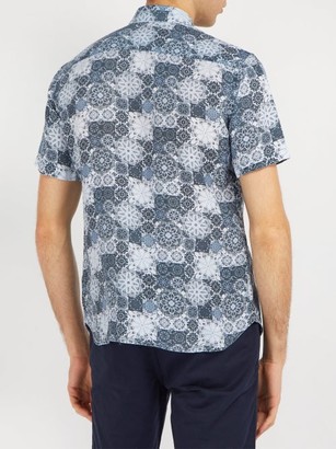 120% Lino Floral-print Short-sleeved Linen Shirt - Blue Multi