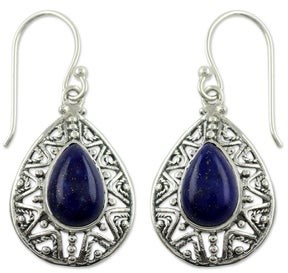 Novica Lapis Lazuli Dangle Earrings, 'Timeless Ganges'