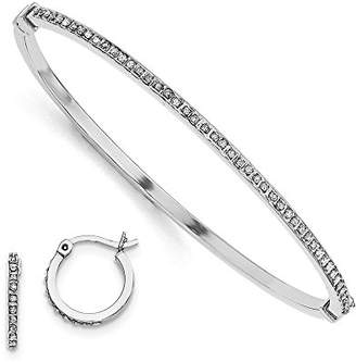 Jewelry Pilot Sterling Silver Diamond Mystique Round Hoop Earrings & Hinged Bangle Set