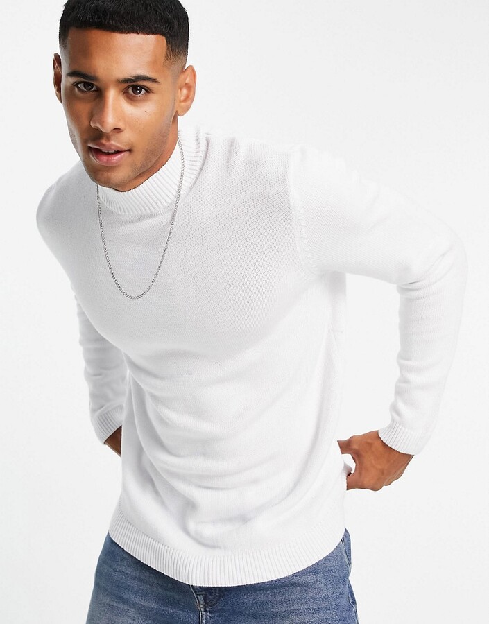 ASOS DESIGN midweight cotton turtle neck sweater in white - ShopStyle