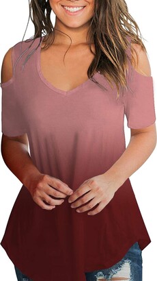 SMALNNIE Women Pleated Front T-Shirt Short Sleeve Blouse Round Neck Casual Tops S-2XL 