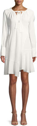 Derek Lam 10 Crosby Long-Sleeve Tie-Neck Asymmetric A-Line Dress