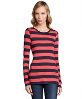 Thumbnail for your product : Wyatt deep coral and navy stripe jersey long sleeve shirt