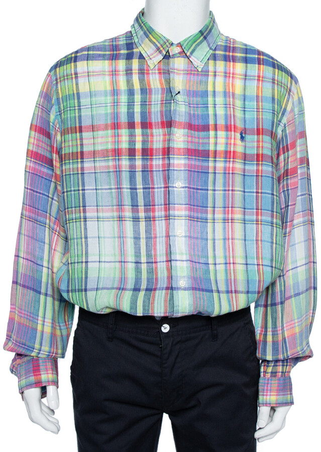 Ralph Lauren Multicolor Checkered Ocean Wash Linen Slim Fit Shirt XXL -  ShopStyle