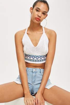 Topshop Womens Petite Embroidered Tie Back Bralet - Ivory