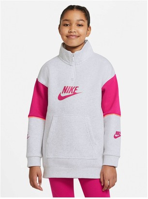 Nike Girls Nsw Fleece Half Zip Pullover Grey Heather - ShopStyle