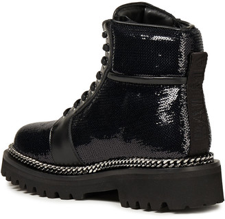 Balmain Chain-trimmed Sequined Leather Combat Boots