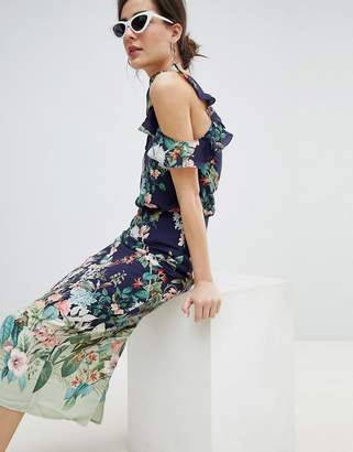Oasis Fitzwilliam Cold Shoulder Floral Print Midi Dress