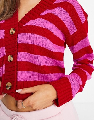 UNIQUE21 v neck cardigan in pink & red stripe