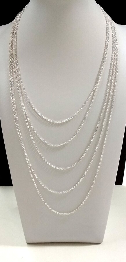 Etsy Layered 5 Strands Necklace 925 Sterling Silver 2.2mm Rolo/Belcher Chains 16\
