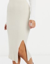 Thumbnail for your product : Monki Loa knitted midi skirt with slit in beige