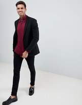Thumbnail for your product : ASOS Design DESIGN slim twill shirt with collar bar in burgundy