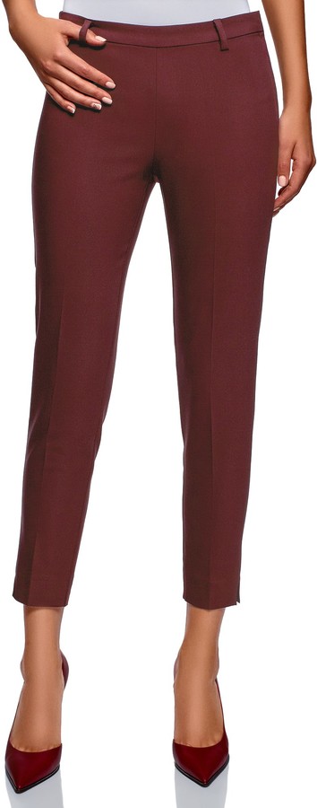 oodji Collection Womens Slim-Fit Trousers with Side Zipper