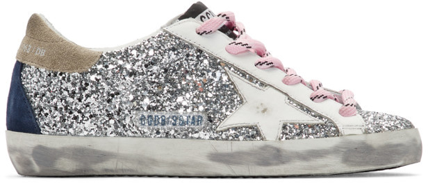 Golden Goose Silver and White Glitter Superstar Sneakers - ShopStyle