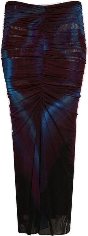 Thierry Mugler Floral Print Ruched Mesh Skirt