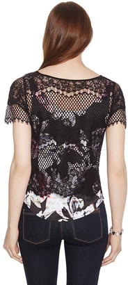 White House Black Market Layered Lace & Floral Tee