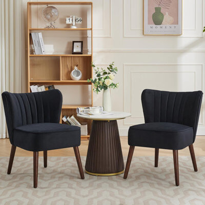 George Oliver Velvet Accent Chair Set of 2, Upholstered Armless Lounge Chair with Wooden Legs for Living Room