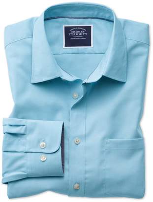 Charles Tyrwhitt Classic Fit Non-Iron Oxford Turquoise Plain Cotton Shirt Single Cuff Size Large