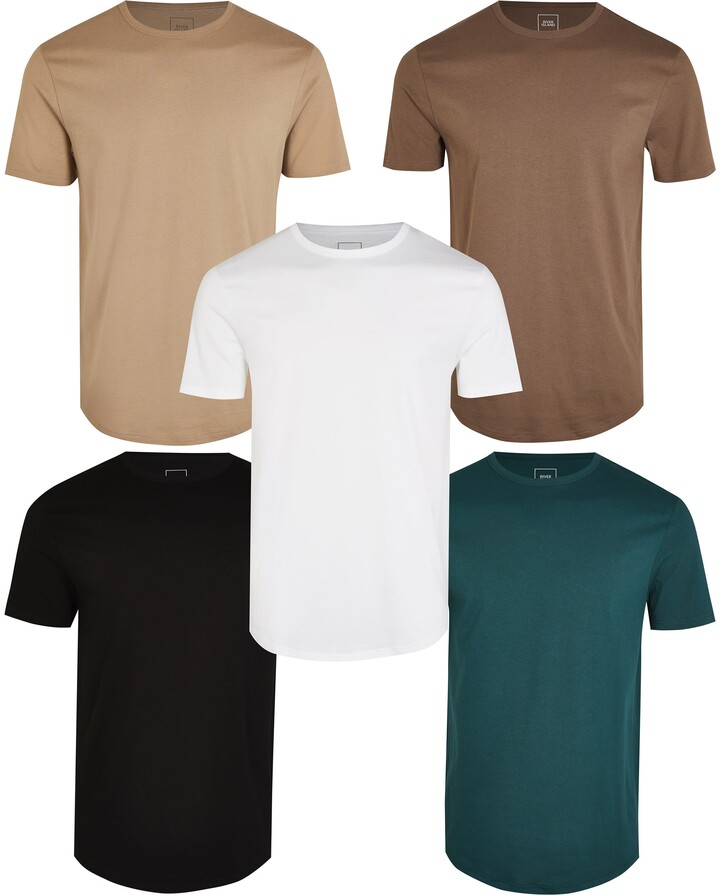 kind society Mens River Island Brown Multipack Slim Curve Hem T-Shirts -  ShopStyle