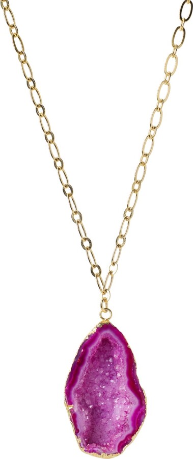 Yaa Yaa London Pink / Gold Chunky And I Like It Long Gemstone Magenta Pink Pendant Necklace