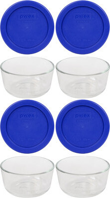 Pyrex 4) 7202 1-Cup Glass Bowls & (4) 7202-PC 1-Cup Lids