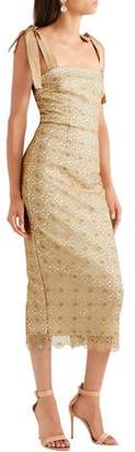 Rebecca Vallance Metallic Guipure Lace Midi Dress