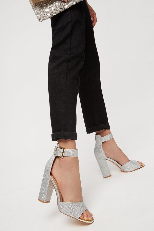 silver grey block heels