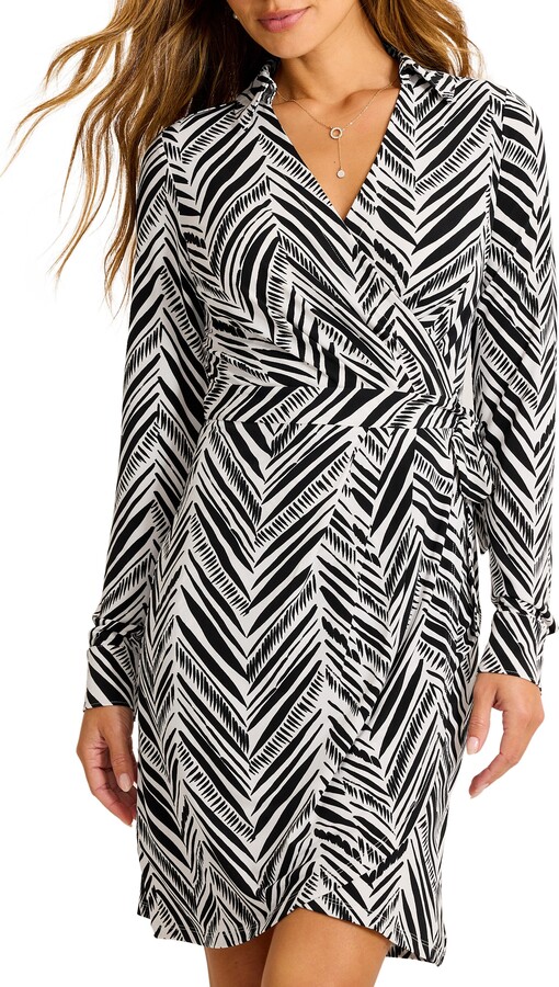 Tommy Bahama Carmela Seaside Sketch Long Sleeve Wrap Shirtdress