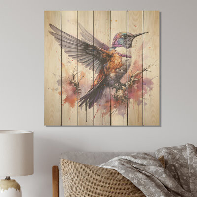 Winston Porter Purple Hummingbird Beauty - Hummingbird Animal On Wood Print