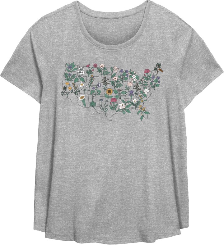 Women's Lost Gods State Flower Map Graphic T-Shirt