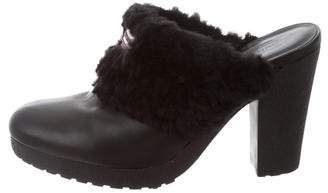 Hunter Shearling-Trimmed Leather Mules