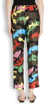 Valentino Camouflage print cropped silk trousers