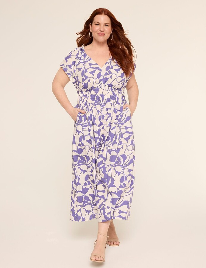 Lane Bryant V-Neck Smocked-Waist Midi Dress