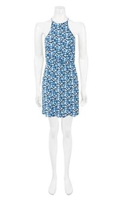 Select Fashion Fashion Womens Blue Ditsy High Neck Tea Dress - size 16
