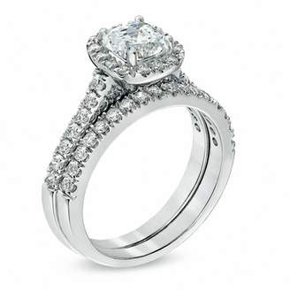 Zales 1-7/8 CT. T.W. Certified Cushion-Cut Diamond Frame Bridal Set in Platinum (H/SI2)