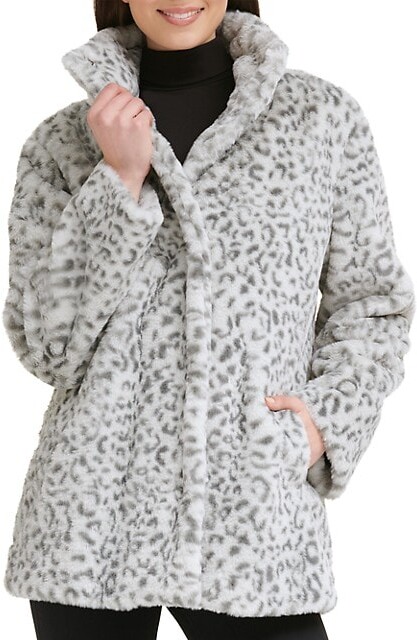 kenneth cole black faux fur coat