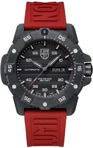 Luminox Men's Carbon SEAL Automatic Red Strap Swiss Dive Watch 3875