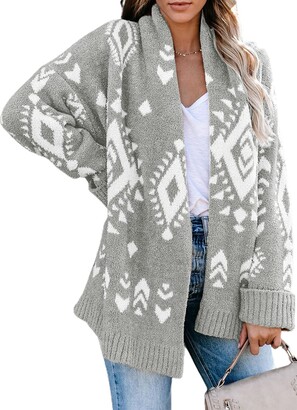 Paitluc Aztec Cardigan Sweaters for Women Oversized Sweaters Chunky Knit Cardigan Button Up Sweater Fall Coats Warm Cardigans for Women Blue XL