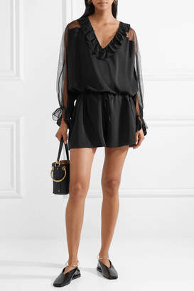 Stella McCartney Ruffled Silk Crepe De Chine And Cotton-blend Tulle Playsuit