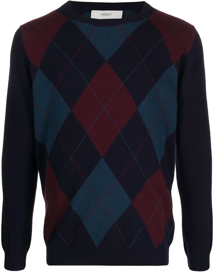 Mens argyle sweater crew neck Clearance