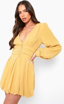 Thumbnail for your product : boohoo Chiffon Plunge Button Detail Skater Dress