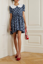 Thumbnail for your product : MAISONCLÉO Josepha Broderie Anglaise-trimmed Checked Cotton-chambray Mini Dress - Blue
